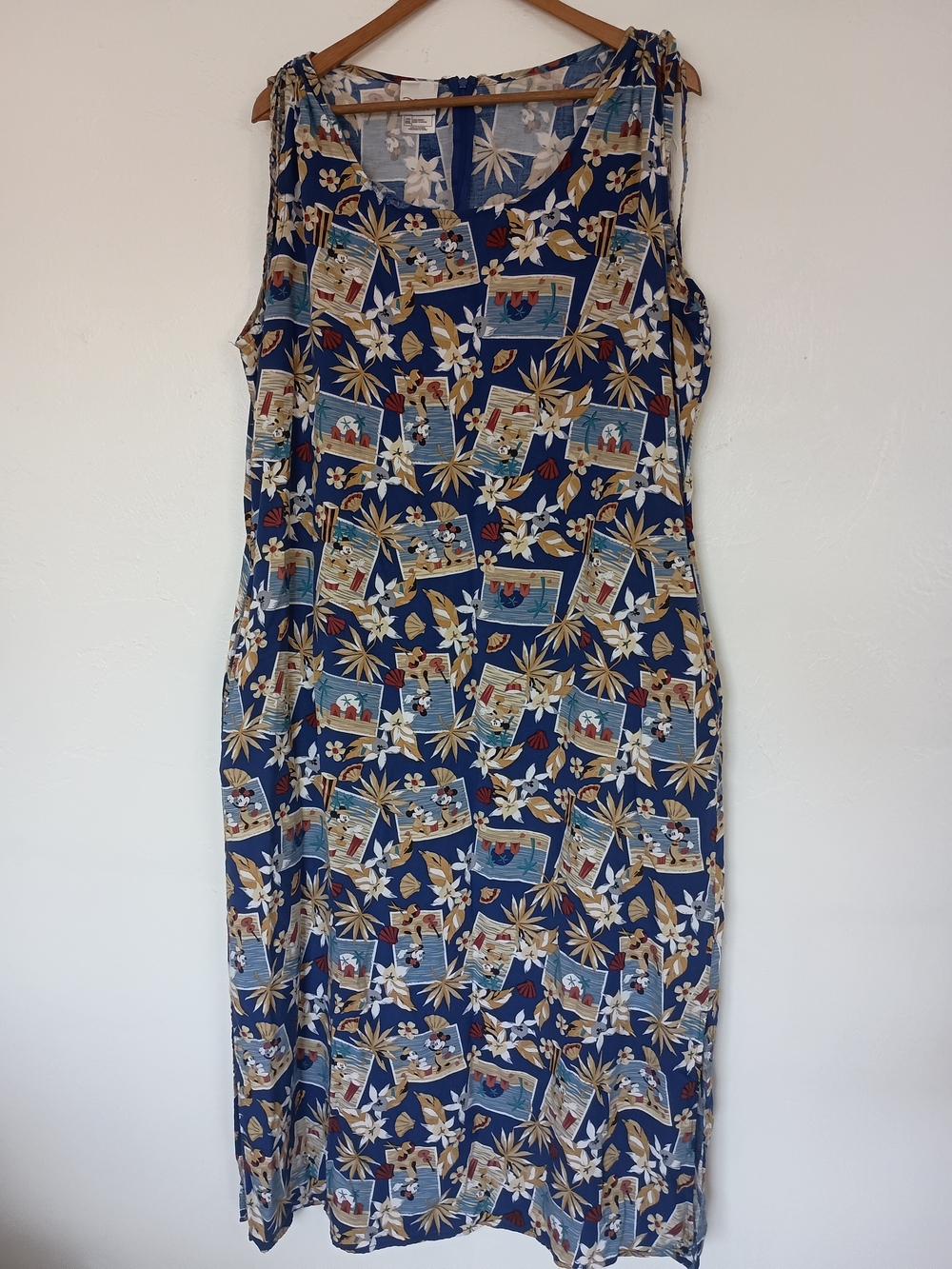Disney Store Blue Floral Mickey Minnie Hawaiian Maxi Dress 2XL Plus Pockets
